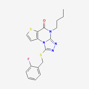 molecular formula C18H17FN4OS2 B2449891 4-butyl-1-((2-fluorobenzyl)thio)thieno[2,3-e][1,2,4]triazolo[4,3-a]pyrimidin-5(4H)-one CAS No. 1189434-30-7