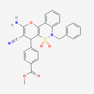 molecular formula C27H21N3O5S B2449928 Methyl 4-(2-amino-6-benzyl-3-cyano-5,5-dioxido-4,6-dihydropyrano[3,2-c][2,1]benzothiazin-4-yl)benzoate CAS No. 893288-65-8