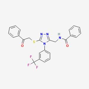 molecular formula C25H19F3N4O2S B2449935 N-((5-((2-oxo-2-phenylethyl)thio)-4-(3-(trifluoromethyl)phenyl)-4H-1,2,4-triazol-3-yl)methyl)benzamide CAS No. 391898-01-4