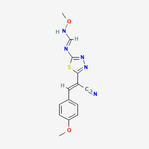 (E)-N-{5-[(1E)-1-cyano-2-(4-methoxyphenyl)eth-1-en-1-yl]-1,3,4-thiadiazol-2-yl}-N'-methoxymethanimidamide