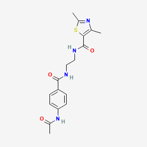 molecular formula C17H20N4O3S B2449966 N-(2-(4-乙酰胺基苯甲酰胺)乙基)-2,4-二甲基噻唑-5-甲酰胺 CAS No. 1021062-39-4