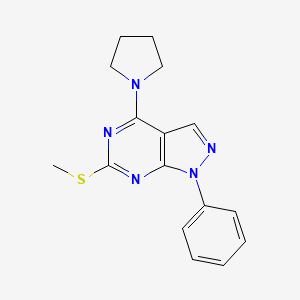 molecular formula C16H17N5S B2449974 甲基1-苯基-4-(1-吡咯烷基)-1H-吡唑并[3,4-d]嘧啶-6-基硫化物 CAS No. 339106-41-1
