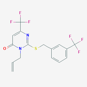 molecular formula C16H12F6N2OS B2449978 3-烯丙基-6-(三氟甲基)-2-{[3-(三氟甲基)苄基]硫代}-4(3H)-嘧啶酮 CAS No. 866143-13-7