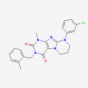 molecular formula C23H22ClN5O2 B2449980 9-(3-氯苯基)-1-甲基-3-(2-甲基苄基)-6,7,8,9-四氢嘧啶并[2,1-f]嘌呤-2,4(1H,3H)-二酮 CAS No. 877616-72-3