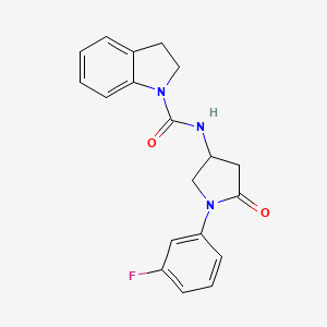 molecular formula C19H18FN3O2 B2449985 N-(1-(3-氟苯基)-5-氧代吡咯烷-3-基)吲哚啉-1-甲酰胺 CAS No. 887466-03-7