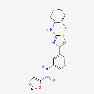B2449988 N-(3-(2-((2-fluorophenyl)amino)thiazol-4-yl)phenyl)isoxazole-5-carboxamide CAS No. 1796947-16-4