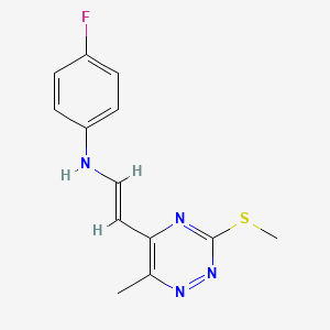 molecular formula C13H13FN4S B2449990 N-(4-氟苯基)-N-{2-[6-甲基-3-(甲硫基)-1,2,4-三嗪-5-基]乙烯基}胺 CAS No. 1164451-26-6