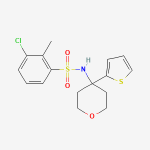 B2449995 3-chloro-2-methyl-N-(4-(thiophen-2-yl)tetrahydro-2H-pyran-4-yl)benzenesulfonamide CAS No. 2034538-12-8