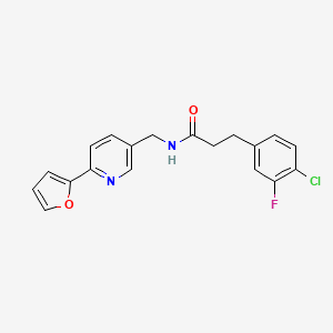 B2449998 3-(4-chloro-3-fluorophenyl)-N-((6-(furan-2-yl)pyridin-3-yl)methyl)propanamide CAS No. 2034306-58-4
