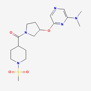 molecular formula C17H27N5O4S B2450005 (3-((6-(Dimethylamino)pyrazin-2-yl)oxy)pyrrolidin-1-yl)(1-(methylsulfonyl)piperidin-4-yl)methanone CAS No. 2034317-97-8