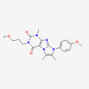 molecular formula C20H23N5O4 B2450009 3-(3-hydroxypropyl)-8-(4-methoxyphenyl)-1,6,7-trimethyl-1H-imidazo[2,1-f]purine-2,4(3H,8H)-dione CAS No. 899389-07-2