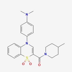molecular formula C23H27N3O3S B2450035 (4-(4-(二甲氨基)苯基)-1,1-二氧化-4H-苯并[b][1,4]噻嗪-2-基)(4-甲基哌啶-1-基)甲酮 CAS No. 1226443-62-4