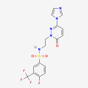 molecular formula C16H13F4N5O3S B2450042 N-(2-(3-(1H-咪唑-1-基)-6-氧代吡哒嗪-1(6H)-基)乙基)-4-氟-3-(三氟甲基)苯磺酰胺 CAS No. 1396846-89-1