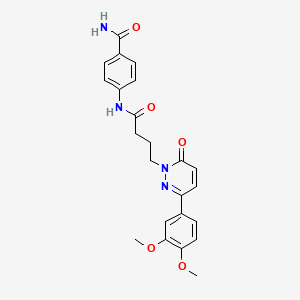 molecular formula C23H24N4O5 B2450052 4-(4-(3-(3,4-二甲氧基苯基)-6-氧代哒嗪-1(6H)-基)丁酰胺)苯甲酰胺 CAS No. 953164-95-9