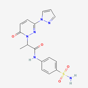 molecular formula C16H16N6O4S B2450059 2-(6-oxo-3-(1H-pyrazol-1-yl)pyridazin-1(6H)-yl)-N-(4-sulfamoylphenyl)propanamide CAS No. 1334372-07-4