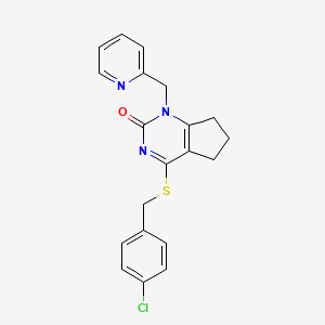 molecular formula C20H18ClN3OS B2450061 4-((4-chlorobenzyl)thio)-1-(pyridin-2-ylmethyl)-6,7-dihydro-1H-cyclopenta[d]pyrimidin-2(5H)-one CAS No. 899958-01-1