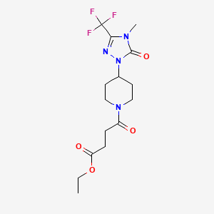 molecular formula C15H21F3N4O4 B2450065 ethyl 4-(4-(4-methyl-5-oxo-3-(trifluoromethyl)-4,5-dihydro-1H-1,2,4-triazol-1-yl)piperidin-1-yl)-4-oxobutanoate CAS No. 2034601-67-5