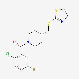 molecular formula C16H18BrClN2OS2 B2450073 (5-Bromo-2-chlorophenyl)(4-(((4,5-dihydrothiazol-2-yl)thio)methyl)piperidin-1-yl)methanone CAS No. 1421498-09-0