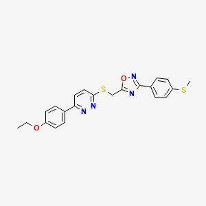 molecular formula C22H20N4O2S2 B2450089 3-(4-Ethoxyphenyl)-6-[({3-[4-(methylsulfanyl)phenyl]-1,2,4-oxadiazol-5-yl}methyl)sulfanyl]pyridazine CAS No. 1114915-10-4