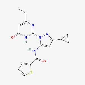 molecular formula C17H17N5O2S B2450112 N-(3-cyclopropyl-1-(4-ethyl-6-oxo-1,6-dihydropyrimidin-2-yl)-1H-pyrazol-5-yl)thiophene-2-carboxamide CAS No. 1323358-68-4