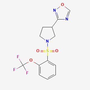 molecular formula C13H12F3N3O4S B2450132 3-(1-((2-(Trifluoromethoxy)phenyl)sulfonyl)pyrrolidin-3-yl)-1,2,4-oxadiazole CAS No. 2034411-60-2