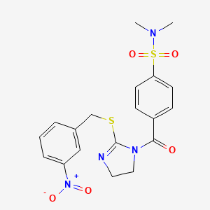 molecular formula C19H20N4O5S2 B2450138 N,N-dimethyl-4-(2-((3-nitrobenzyl)thio)-4,5-dihydro-1H-imidazole-1-carbonyl)benzenesulfonamide CAS No. 851808-85-0