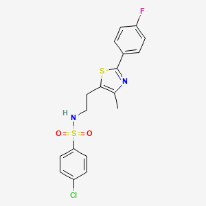molecular formula C18H16ClFN2O2S2 B2450140 4-chloro-N-[2-[2-(4-fluorophenyl)-4-methyl-1,3-thiazol-5-yl]ethyl]benzenesulfonamide CAS No. 894005-31-3