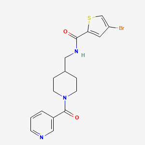 molecular formula C17H18BrN3O2S B2450142 4-bromo-N-((1-nicotinoylpiperidin-4-yl)methyl)thiophene-2-carboxamide CAS No. 1797243-73-2