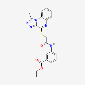 molecular formula C21H19N5O3S B2450143 Ethyl 3-({[(1-methyl[1,2,4]triazolo[4,3-a]quinoxalin-4-yl)thio]acetyl}amino)benzoate CAS No. 1358072-67-9
