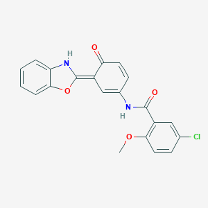 molecular formula C21H15ClN2O4 B245015 N-[(3E)-3-(3H-1,3-benzoxazol-2-ylidene)-4-oxocyclohexa-1,5-dien-1-yl]-5-chloro-2-methoxybenzamide 