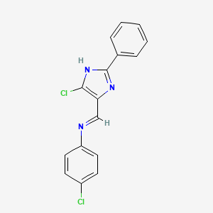molecular formula C16H11Cl2N3 B2450153 4-chloro-N-[(E)-(5-chloro-2-phenyl-1H-imidazol-4-yl)methylidene]aniline CAS No. 860787-98-0