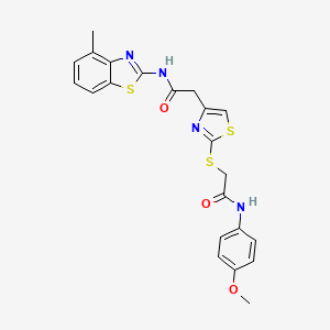 molecular formula C22H20N4O3S3 B2450160 N-(4-methoxyphenyl)-2-((4-(2-((4-methylbenzo[d]thiazol-2-yl)amino)-2-oxoethyl)thiazol-2-yl)thio)acetamide CAS No. 941980-52-5