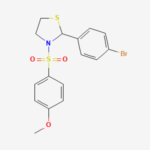 molecular formula C16H16BrNO3S2 B2450185 2-(4-Bromophenyl)-3-((4-methoxyphenyl)sulfonyl)thiazolidine CAS No. 397283-90-8