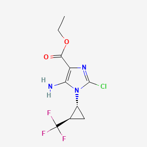 molecular formula C10H11ClF3N3O2 B2450252 Ethyl 5-amino-2-chloro-1-[(1R,2R)-2-(trifluoromethyl)cyclopropyl]imidazole-4-carboxylate CAS No. 2307755-89-9