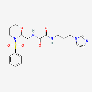 molecular formula C19H25N5O5S B2450262 N1-(3-(1H-咪唑-1-基)丙基)-N2-((3-(苯磺酰基)-1,3-恶嗪烷-2-基)甲基)草酰胺 CAS No. 872881-23-7