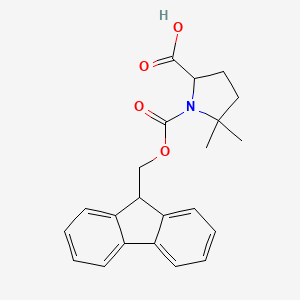 molecular formula C22H23NO4 B2450268 1-{[(9H-fluoren-9-yl)methoxy]carbonyl}-5,5-dimethylpyrrolidine-2-carboxylic acid CAS No. 1822489-96-2