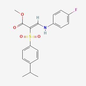 molecular formula C19H20FNO4S B2450270 methyl (2Z)-3-[(4-fluorophenyl)amino]-2-[(4-isopropylphenyl)sulfonyl]acrylate CAS No. 1327178-44-8
