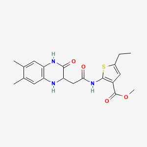 molecular formula C20H23N3O4S B2450276 Methyl 2-{[(6,7-dimethyl-3-oxo-1,2,3,4-tetrahydroquinoxalin-2-yl)acetyl]amino}-5-ethylthiophene-3-carboxylate CAS No. 1008935-78-1