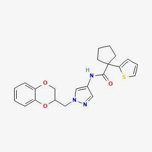 molecular formula C22H23N3O3S B2450290 N-(1-((2,3-二氢苯并[b][1,4]二氧杂环-2-基)甲基)-1H-吡唑-4-基)-1-(噻吩-2-基)环戊烷甲酰胺 CAS No. 1797985-57-9