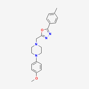 molecular formula C21H24N4O2 B2450297 2-((4-(4-Methoxyphenyl)piperazin-1-yl)methyl)-5-(p-tolyl)-1,3,4-oxadiazole CAS No. 902252-98-6