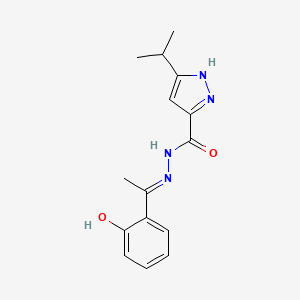 molecular formula C15H18N4O2 B2450300 N'-(1-(2-Hydroxyphenyl)ethylidene)-3-isopropyl-1H-pyrazole-5-carbohydrazide CAS No. 1285540-29-5