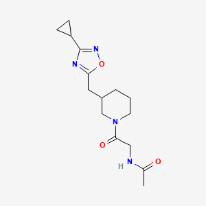 molecular formula C15H22N4O3 B2450318 N-(2-(3-((3-环丙基-1,2,4-恶二唑-5-基)甲基)哌啶-1-基)-2-氧代乙基)乙酰胺 CAS No. 1706102-10-4