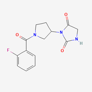 molecular formula C14H14FN3O3 B2450332 3-[1-(2-Fluorobenzoyl)pyrrolidin-3-yl]imidazolidine-2,4-dione CAS No. 2310157-76-5