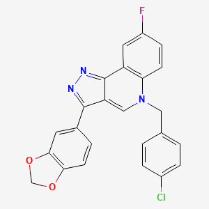 molecular formula C24H15ClFN3O2 B2450335 3-(2H-1,3-benzodioxol-5-yl)-5-[(4-chlorophenyl)methyl]-8-fluoro-5H-pyrazolo[4,3-c]quinoline CAS No. 902278-12-0