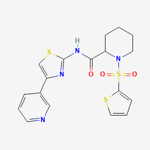 molecular formula C18H18N4O3S3 B2450340 N-(4-(pyridin-3-yl)thiazol-2-yl)-1-(thiophen-2-ylsulfonyl)piperidine-2-carboxamide CAS No. 1097897-53-4