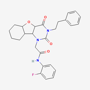2-[4,6-dioxo-5-(2-phenylethyl)-8-oxa-3,5-diazatricyclo[7.4.0.0^{2,7}]trideca-1(9),2(7),10,12-tetraen-3-yl]-N-(2-fluorophenyl)acetamide