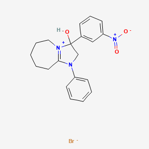 molecular formula C20H22BrN3O3 B2450349 3-hydroxy-3-(3-nitrophenyl)-1-phenyl-3,5,6,7,8,9-hexahydro-2H-imidazo[1,2-a]azepin-1-ium bromide CAS No. 483966-30-9