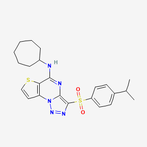 N-cycloheptyl-10-[4-(propan-2-yl)benzenesulfonyl]-5-thia-1,8,11,12-tetraazatricyclo[7.3.0.0^{2,6}]dodeca-2(6),3,7,9,11-pentaen-7-amine