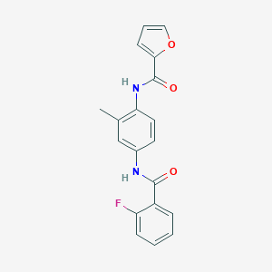 molecular formula C19H15FN2O3 B245036 N-{4-[(2-fluorobenzoyl)amino]-2-methylphenyl}-2-furamide 