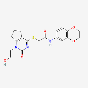 molecular formula C19H21N3O5S B2450384 N-(2,3-dihydrobenzo[b][1,4]dioxin-6-yl)-2-((1-(2-hydroxyethyl)-2-oxo-2,5,6,7-tetrahydro-1H-cyclopenta[d]pyrimidin-4-yl)thio)acetamide CAS No. 899977-17-4